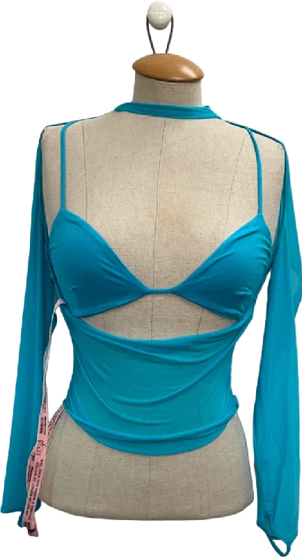 Women's Narrow Collar SweatersOh Polly Aqua Sheer Mesh Long Sleeve Top UK 8