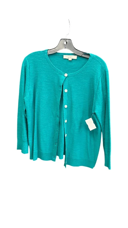 Women's Cotton Blend SweatersSweater Cardigan By Loft In Teal, Size: L