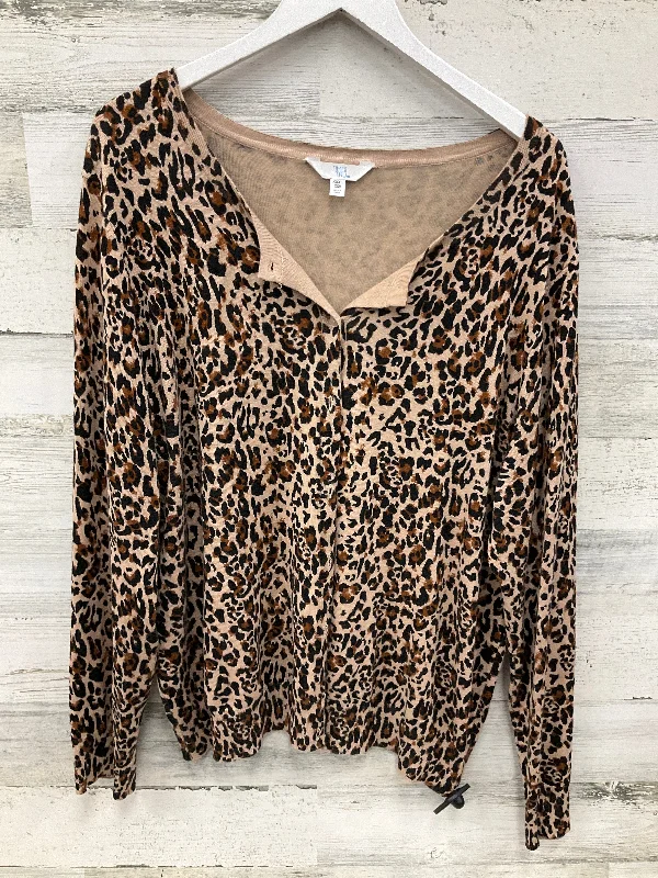 Knitted Women's CardigansCardigan By Time And Tru In Animal Print, Size: 3x