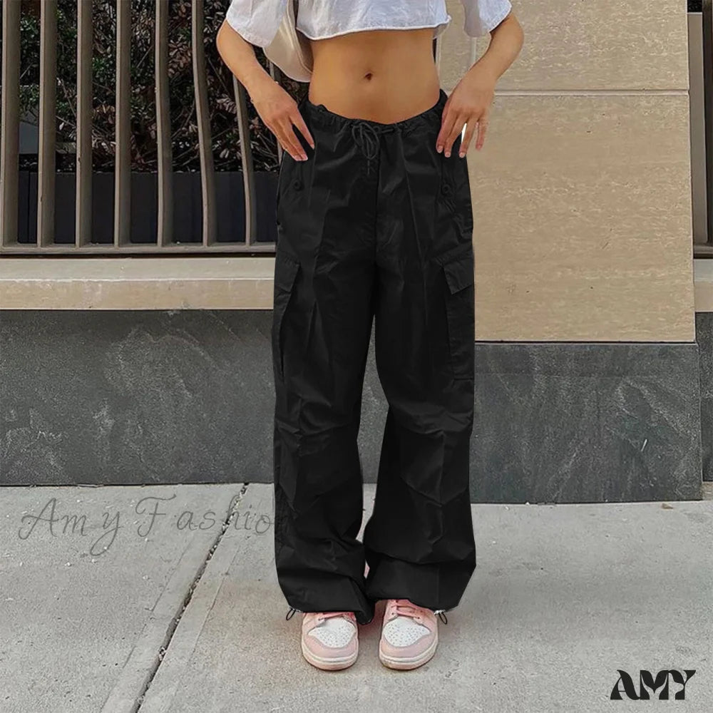 Women's Jodhpurs with Narrow CollarAmy Fashion - Cargo Pants Straight Wide Leg Loose Casual Trousers