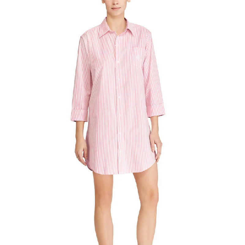 women's pajamas with an elasticized cuffsLauren by Ralph Lauren, Damen Nachthemd durchgeknöpft rosa, Heritage Knits I8151