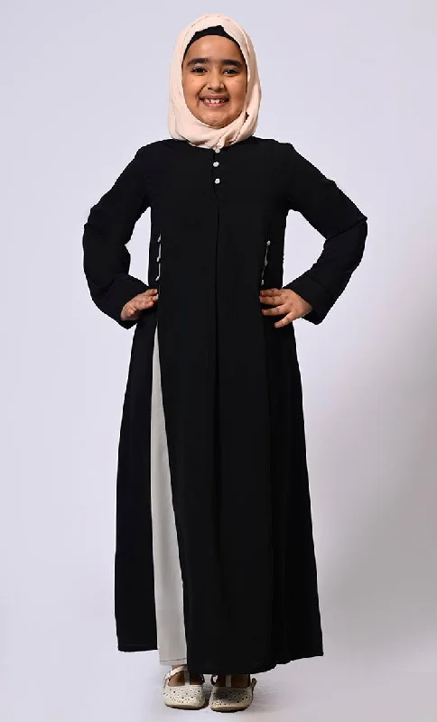 Women's Hooded Sweatshirts with ThumbholesPleated Perfection: Girl's Black Abaya with Box Pleats & Side Pockets