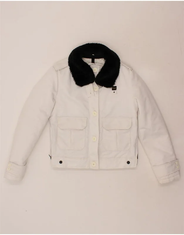 Women's Coats with Fur Trimmed PocketsBLAUER Womens Bomber Jacket UK 16 Large White Polyamide