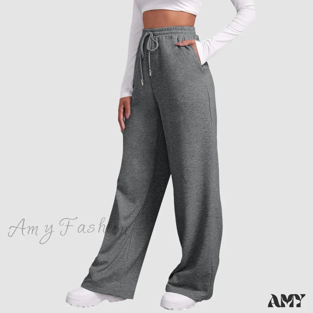 Women's LeggingsSpring Summer Wide High Waist Loose Straight Casual Solid Trouser