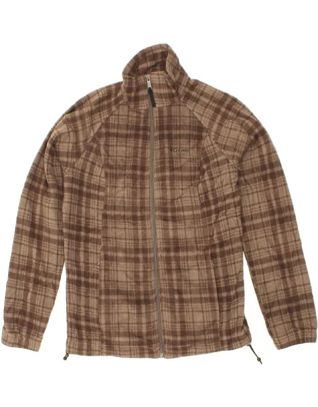 Women's Coats with PocketsCOLUMBIA Womens Fleece Jacket UK 10 Small Brown Check Polyester