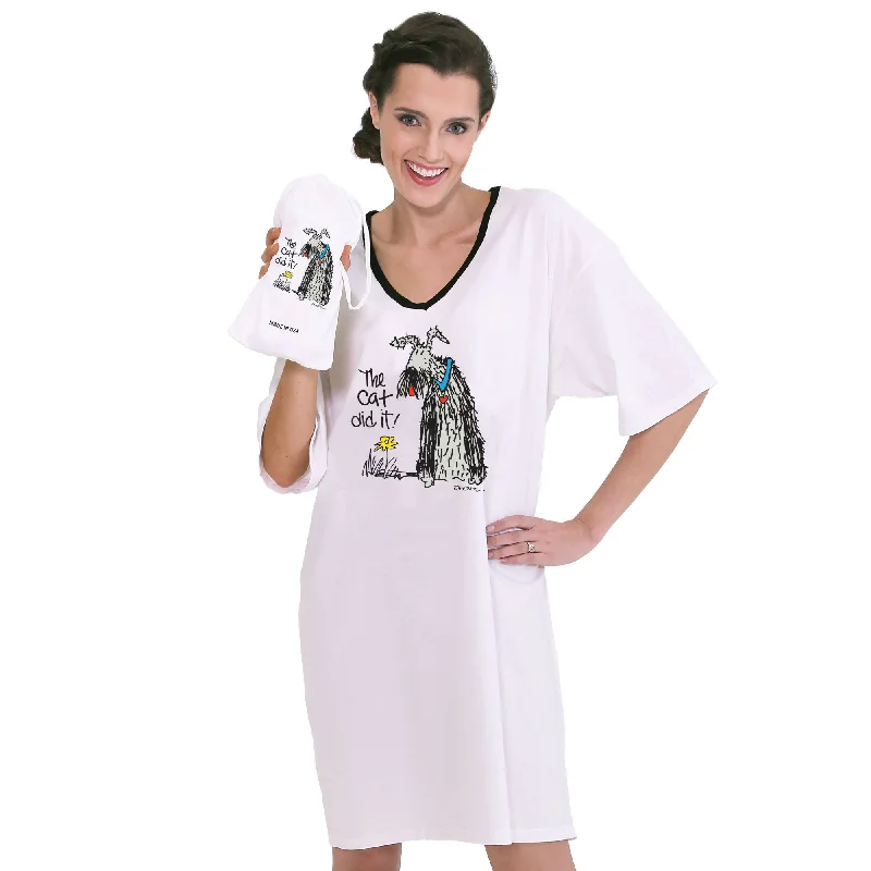 women's pajamas with breathable fabric"The Cat Did It"  Nightshirt In A Bag