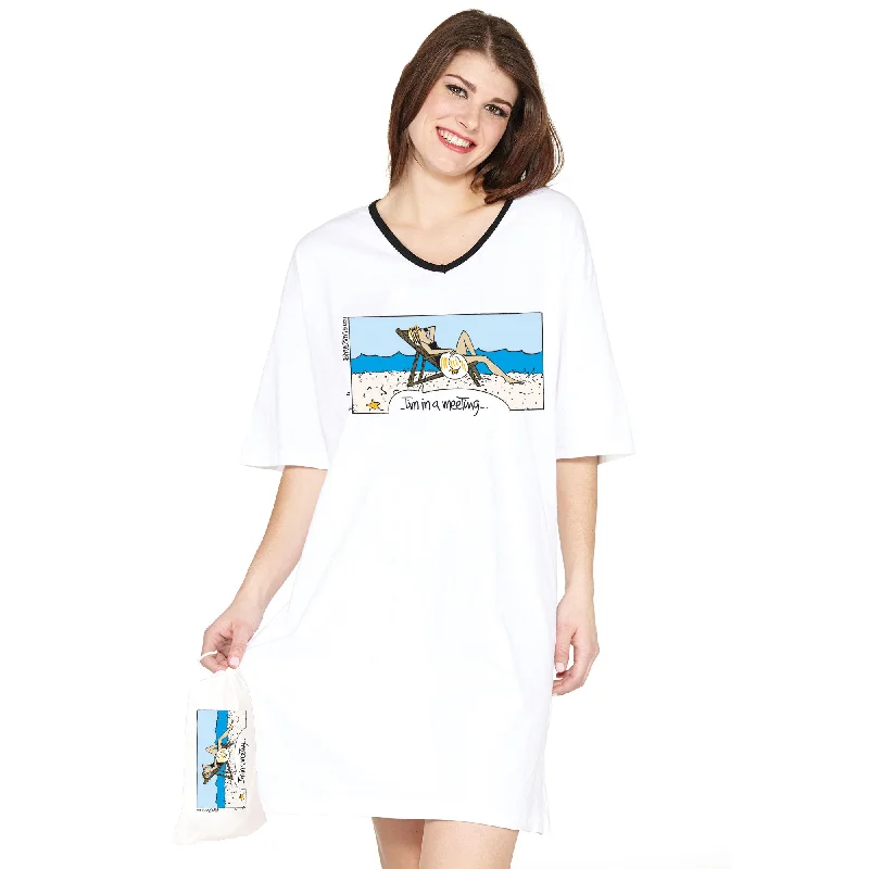 women's pajamas with moisture-wicking fabric"I'm in a meeting"  NightShirt In A Bag