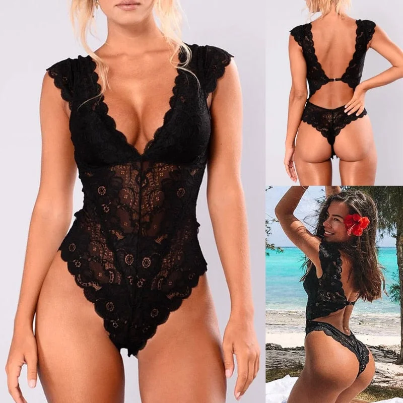 seamless high-waisted briefs for all-day comfortSexy Teddies Mesh Lace Women's Bodysuit Sexy Lingerie Halter Jumpsuit Pajamas Hollow See-through Teddy Bodysuit