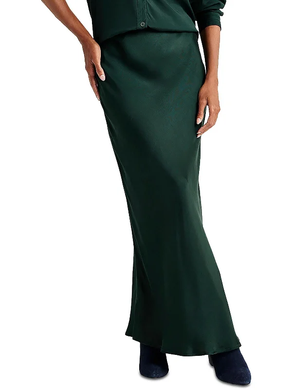 Women's Rounded Hem SkirtsWomens Maxi Satin A-Line Skirt