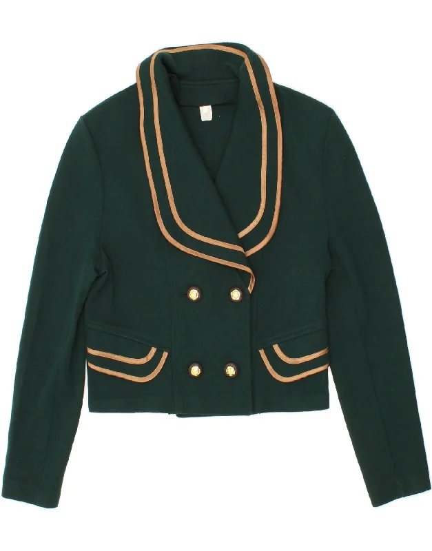 Women's Coats with ButtonsVINTAGE Womens Crop Double Breasted Blazer Jacket IT 46 Large Green