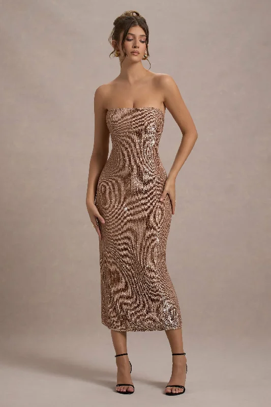 Women's Cut-Out DressesLilabelle | Rose Gold Plisse Sequin Bandeau Midi Dress