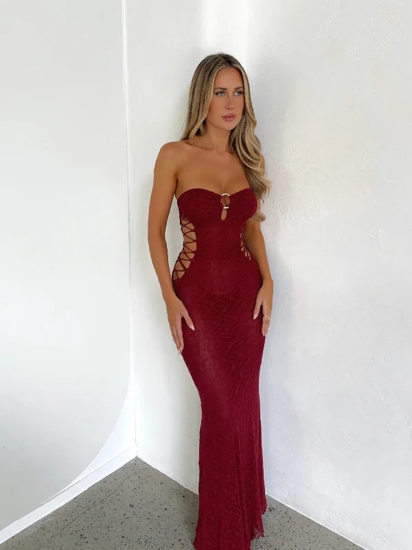 Women's High Collar DressesWHITLEY MAXI DRESS BURGUNDY