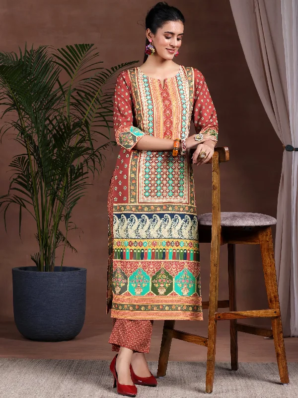 Women's Jumpsuits with High CollarMulti Printed Poly Crepe Straight Kurta Set