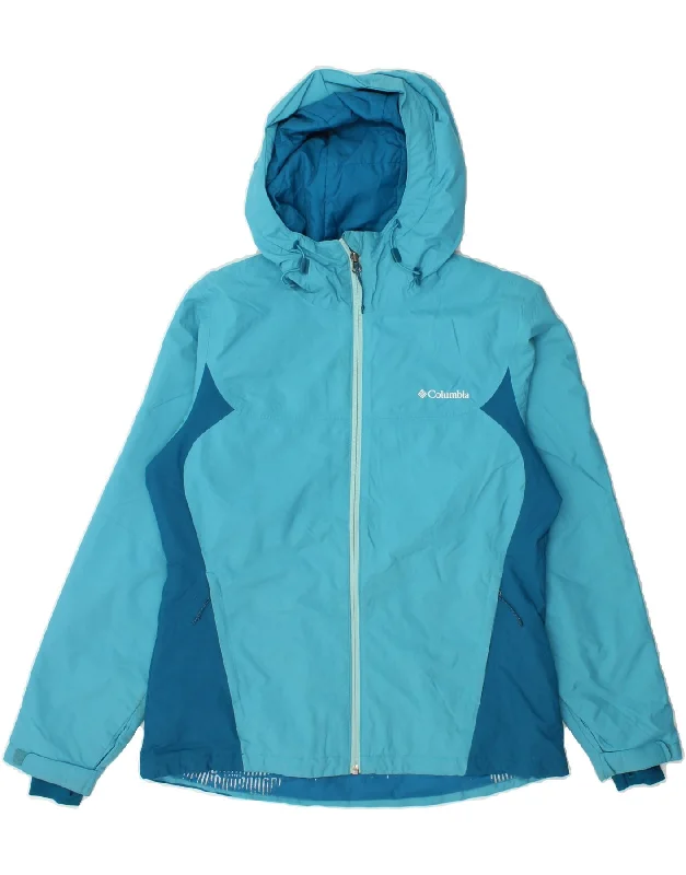 Women's Coats with Fur TrimCOLUMBIA Womens Hooded Rain Jacket UK 10 Small Blue Colourblock Nylon