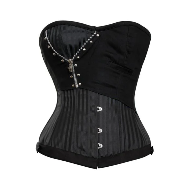 plus-size thigh slimmer with high compressionLeomie Black Jaquard Corset With Zip Detail