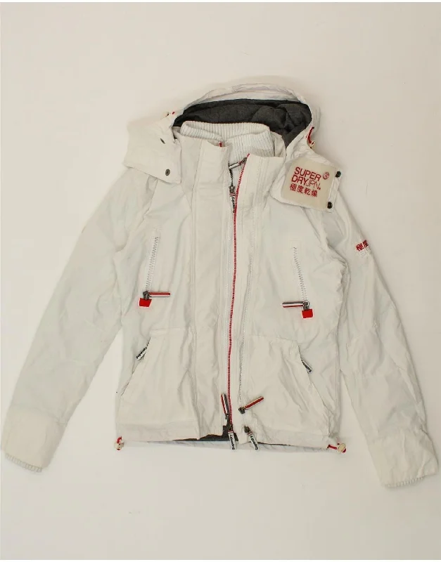 Women's Windbreaker CoatsSUPERDRY Womens Hooded Windbreaker Jacket UK 6 XS White Polyester