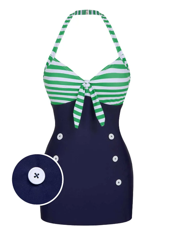 1960s Halter Strips Buttoned One-Piece Swimsuit