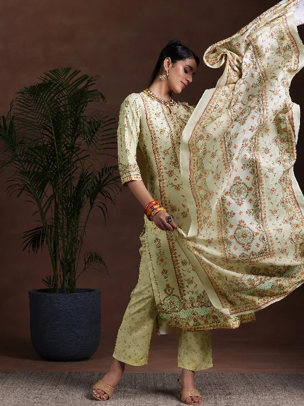 Women's Jumpsuits with Full LengthOff White Printed Poly Crepe Straight Suit With Dupatta