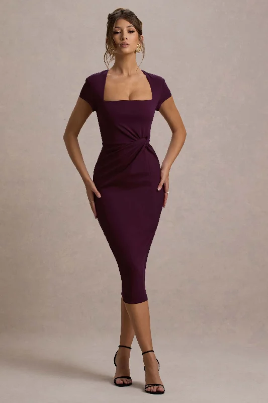 Women's Notched Collar DressesLorenzie | Plum Square-Neck Short-Sleeve Twist Midi Dress