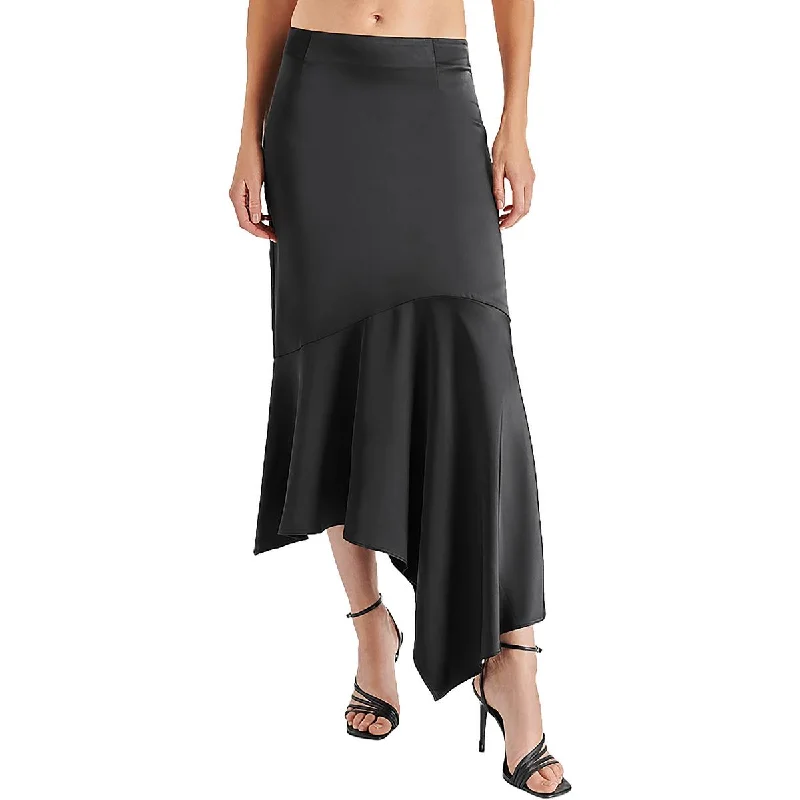 Women's Ribbed SkirtsWomens Asymmetric Hidden Back Zipper Maxi Skirt