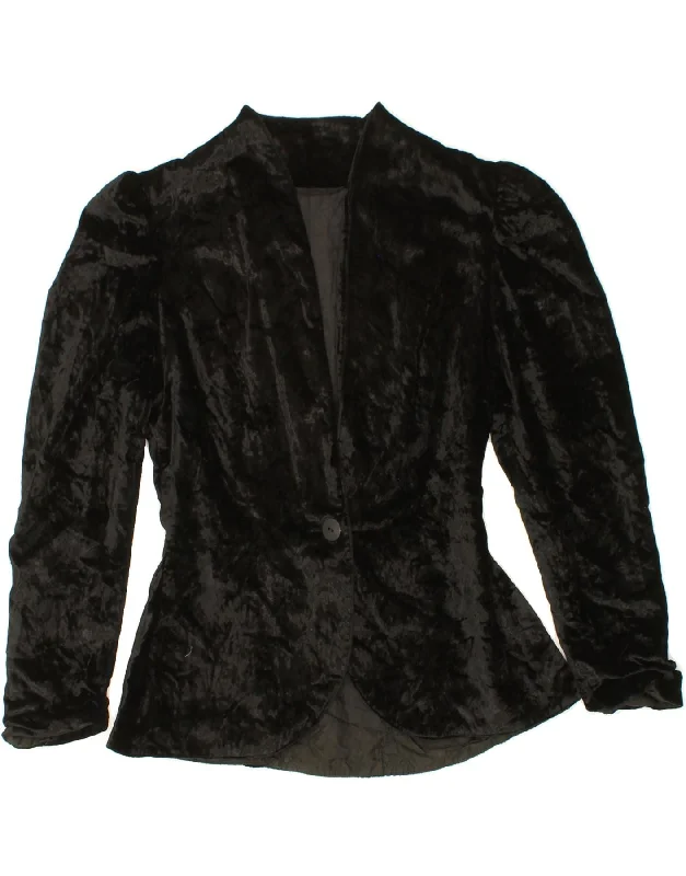 Women's Coats with PocketsVERA MONT Womens 1 Button Blazer Jacket UK 12 Medium Black Viscose