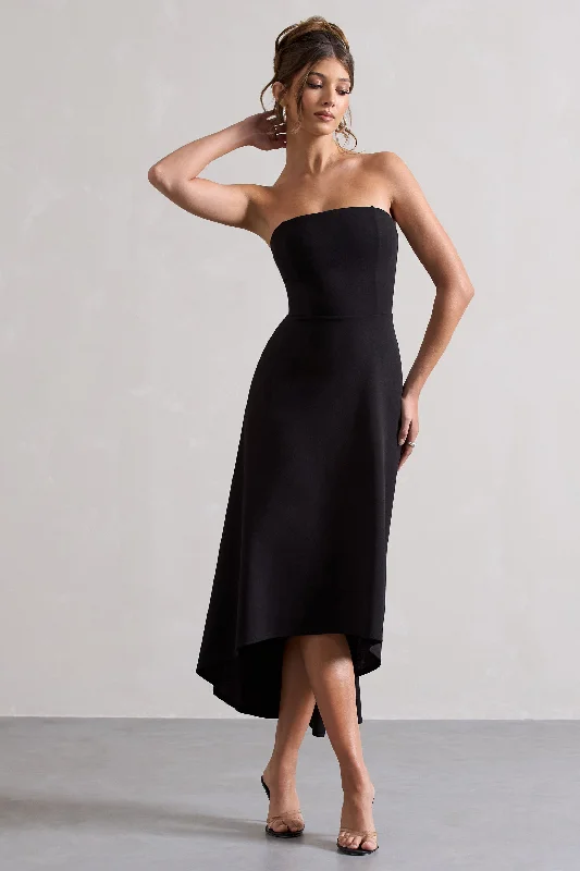 Women's Square-Neck DressesAriela | Black Bandeau High-Low Midi Dress