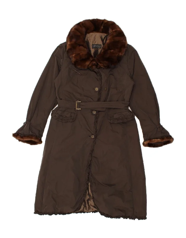 Women's Coats with Fur TrimCARLA BUTI Womens Overcoat IT 50 XL Brown Polyester