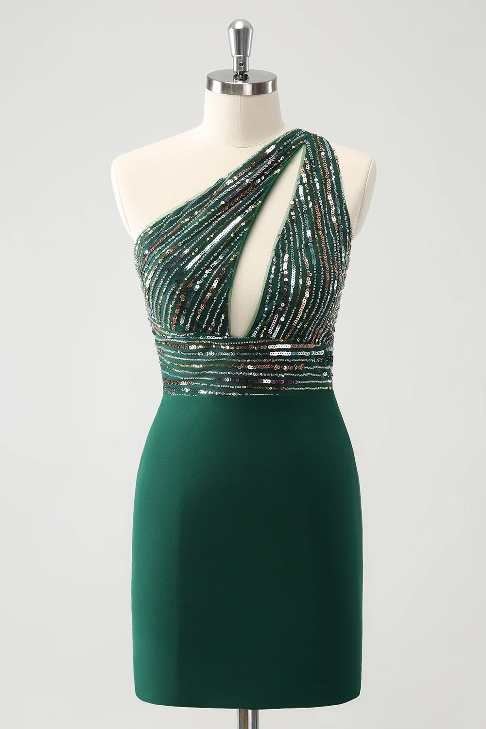 Women's Peter Pan Collar DressesAmzcw Sparkly Dark Green Bodycon One Shoulder Pleated Short Homecoming Dress with Sequins