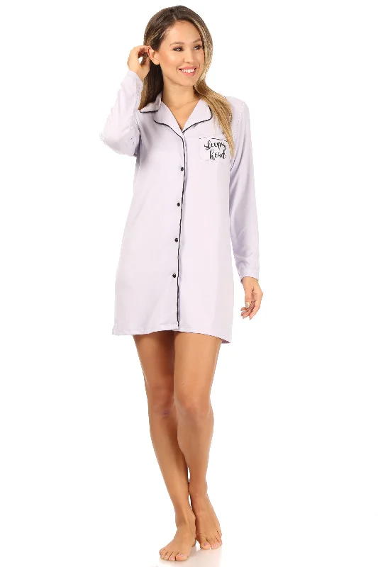 women's pajamas with a sophisticated eleganceSleepy Head Long Sleeve Notch Collar Nightshirt