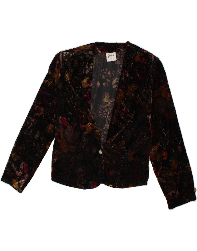 Women's Quilted CoatsINCOGNITO Womens 1 Button Blazer Jacket EU 36 Small Black Floral Acetate