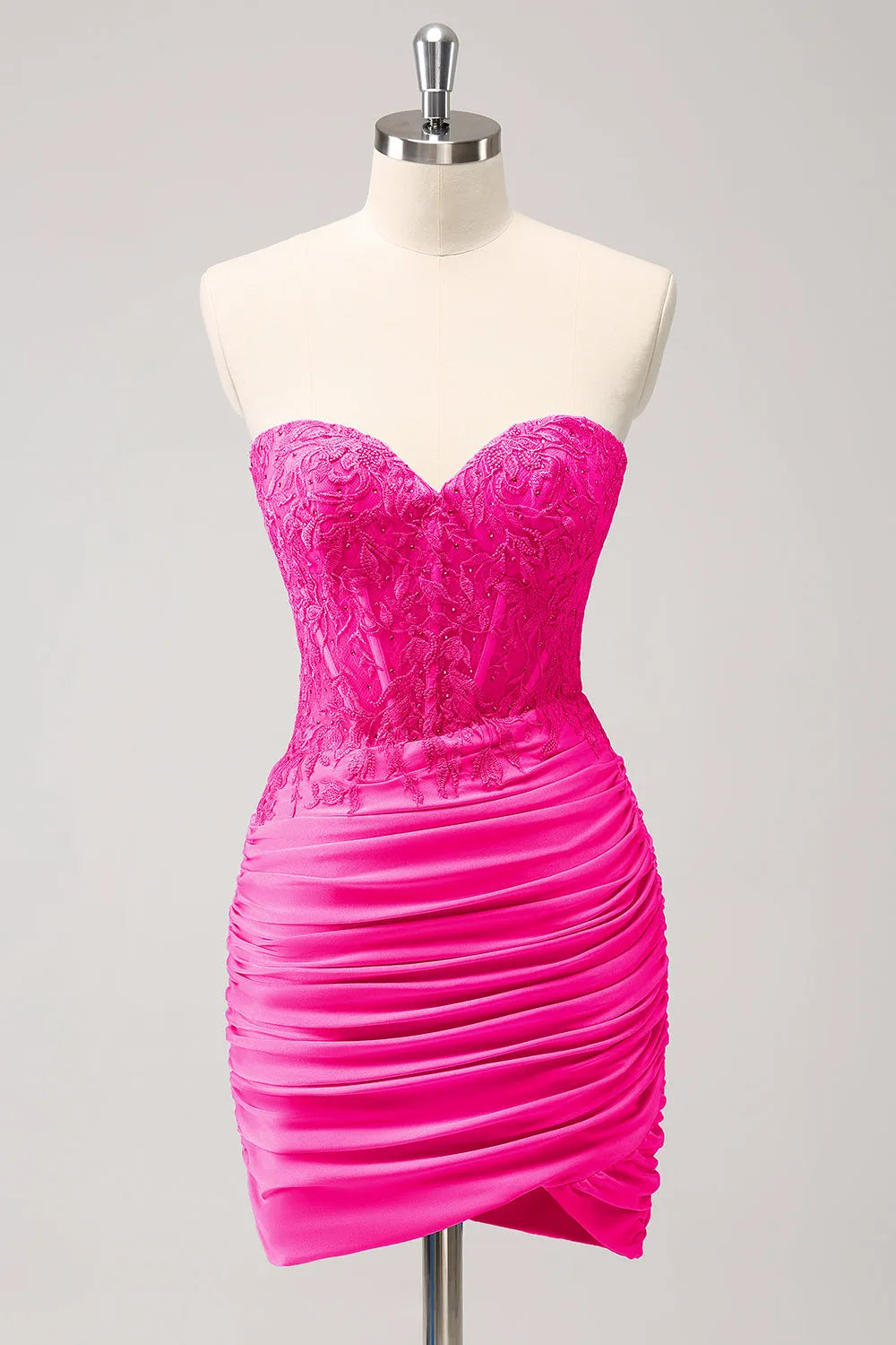 Women's Keyhole-Back DressesFuchsia Sweetheart Bodycon Corset Homecoming Dress with Beading