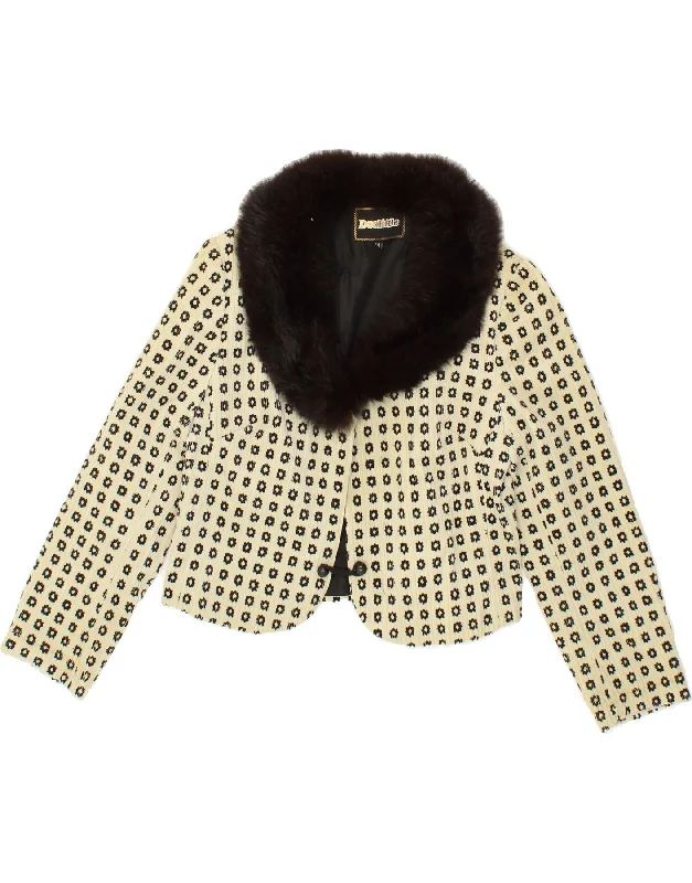 Women's Coats with Fur Trimmed BeltVINTAGE Womens Abstract Pattern Bolero Jacket EU 40 Medium Beige