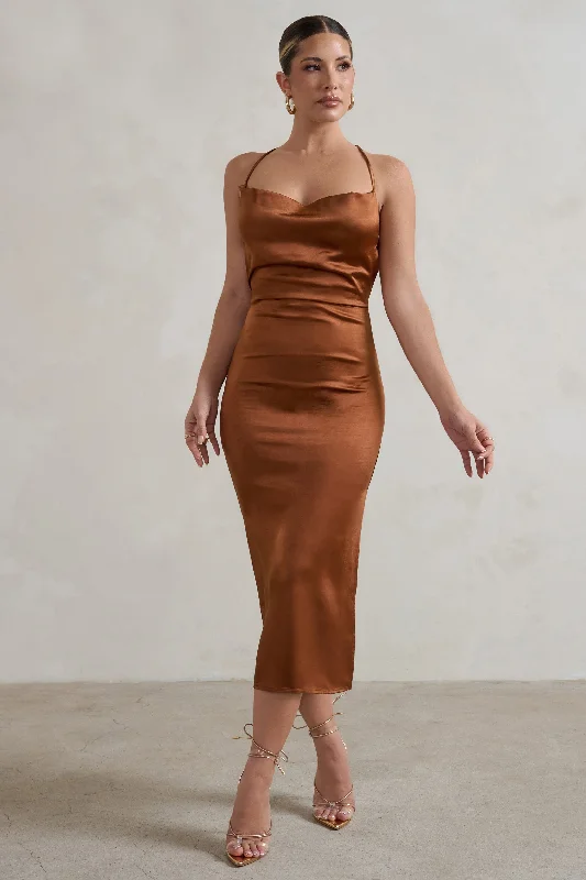 Women's Maxi DressesAja | Copper Cowl Cami Midi Dress With Waist Tie