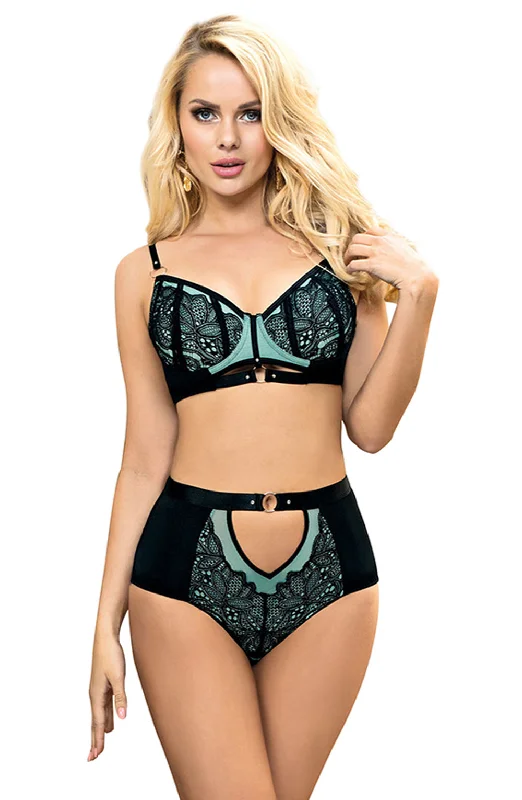 convertible halter braLadies Beautiful Black Lace Underwired Bra & Sheer Black Lace Front Briefs Set