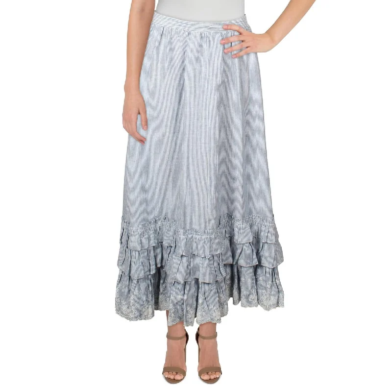 Women's Square Hem SkirtsWomens Linen Emboirdered Skirt