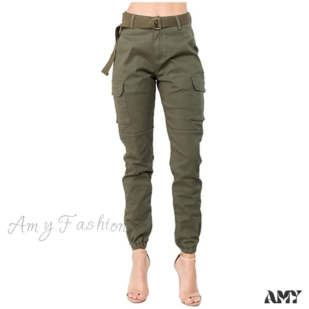 Women's Jodhpurs with Elastic WaistAmy Fashion - Solid Pants With Belt Wide Pants Pantalones