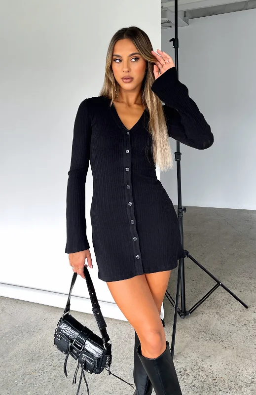 Women's Narrow Collar DressesLive In The Moment Long Sleeve Mini Dress Black