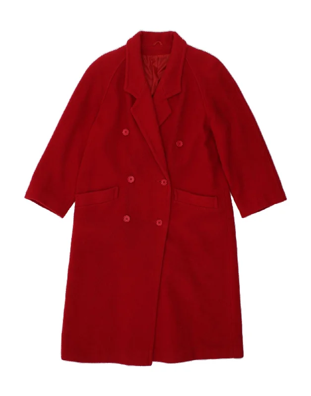 Women's Coats with Fur Trimmed ZipperESSENTIALS Womens Double Breasted Coat UK 12 Medium Red Virgin Wool