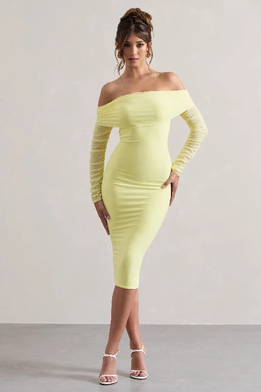 Women's Pleated DressesOnly You | Lemon Ruched Mesh Bardot Midi Dress