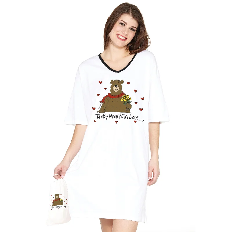 women's pajamas for bed and breakfast stays"Rocky Mountain Love"  Nightshirt in a Bag