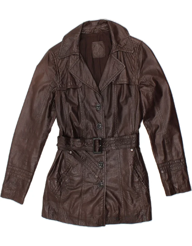 Women's Bomber CoatsVINTAGE Womens Leather Coat UK 12 Medium Brown