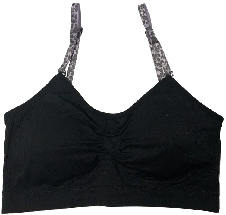 seamless bra for leotardsLavander Cheetah Elastic Straps on a Scoopneck Seamless Bra