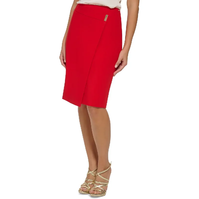 Women's U-Shaped Hem SkirtsPetites Womens Asymmetric Midi Pencil Skirt