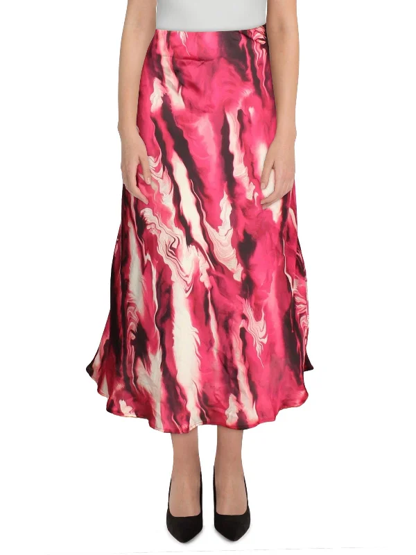 Women's Textured SkirtsWomens Satin Printed Midi Skirt