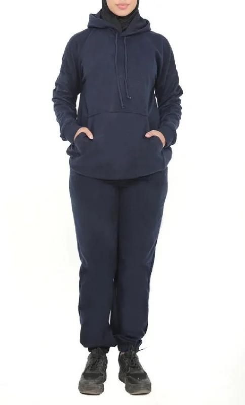 Women's Hooded Sweatshirts with Linen LiningGirls Warm Fleece Track Set-Navy