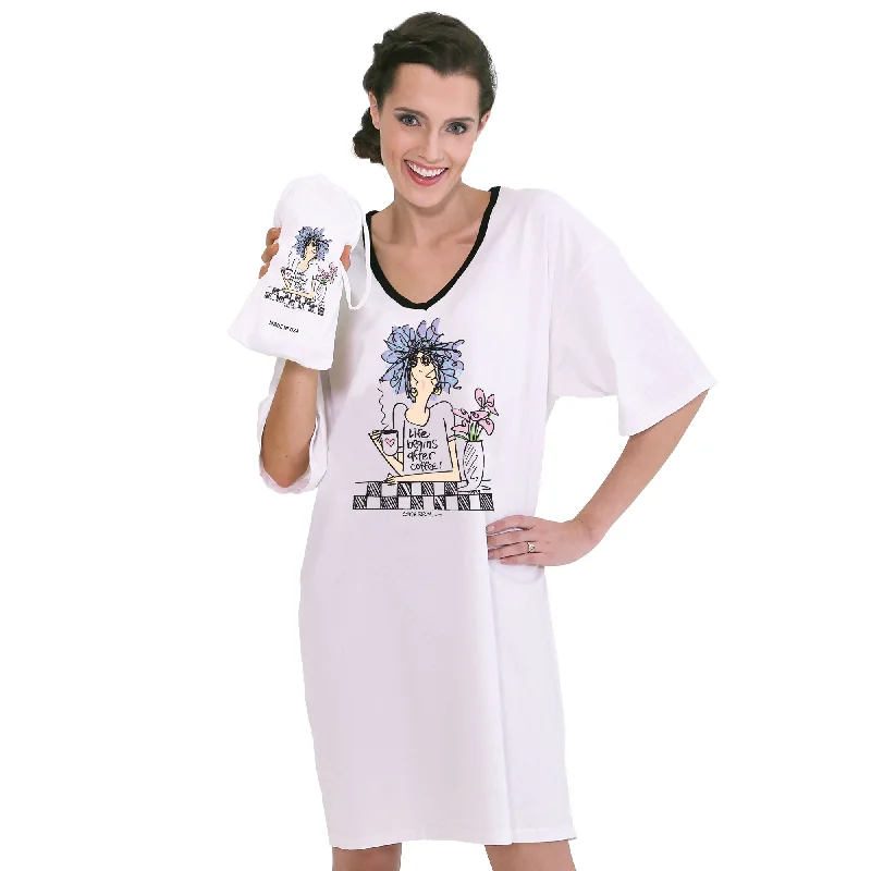 plus-size women's pajama pants"Life Begins After Coffee" Nightshirt in a Bag