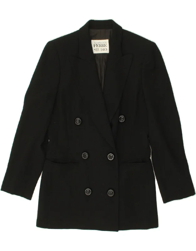 Women's PeacoatsFERRE Womens Longline Double Breasted Blazer Jacket UK 10 Small Black