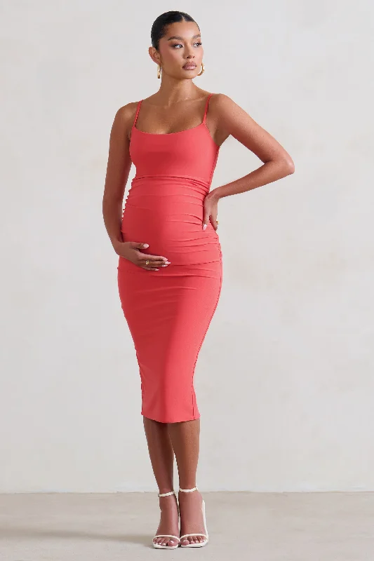 Women's High Collar DressesRaquel | Coral Maternity Cami Midi Dress With Split