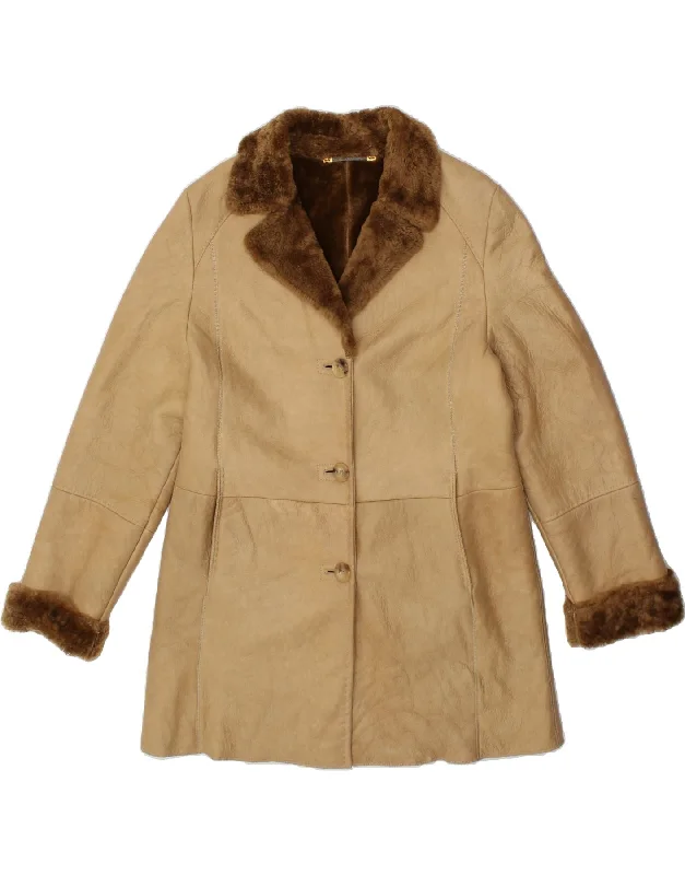 Women's PeacoatsCHRIST Womens Shearling Jacket EU 40 Medium Beige Leather