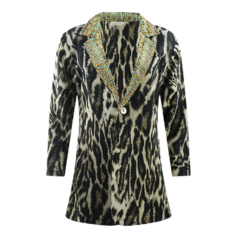 Women's Coats with Fur TrimmedInoa Siberia 192 Animal Print Grey Jacket